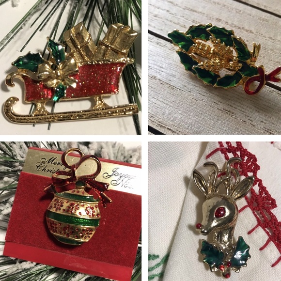 Vintage Christmas Enamel & Metal Brooch Bundle - Picture 1 of 9